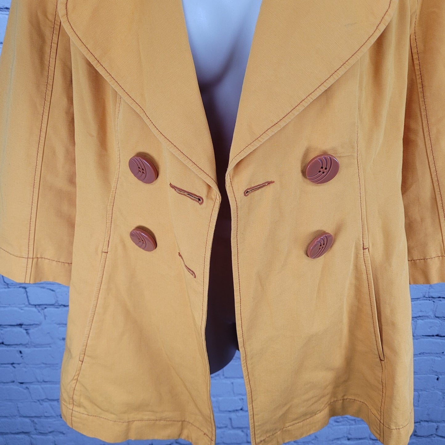 Tulle Anthropologie Yellow Cotton Double Breasted Vented Jacket Size Medium M