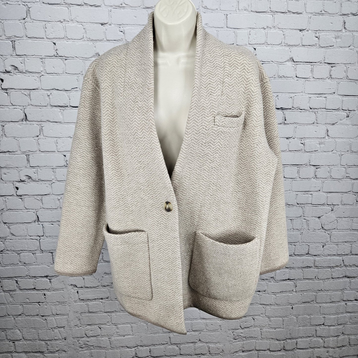 NWT Madewell Beige 100% Merino Wool Herringbone Buttoned Lightweight Coat Small