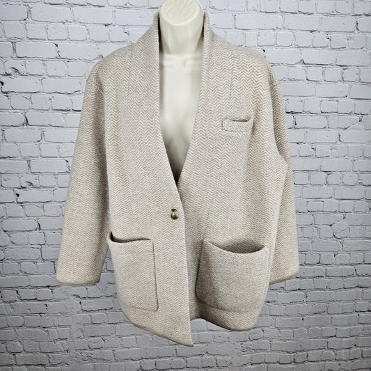 NWT Madewell Beige 100% Merino Wool Herringbone Buttoned Lightweight Coat Small