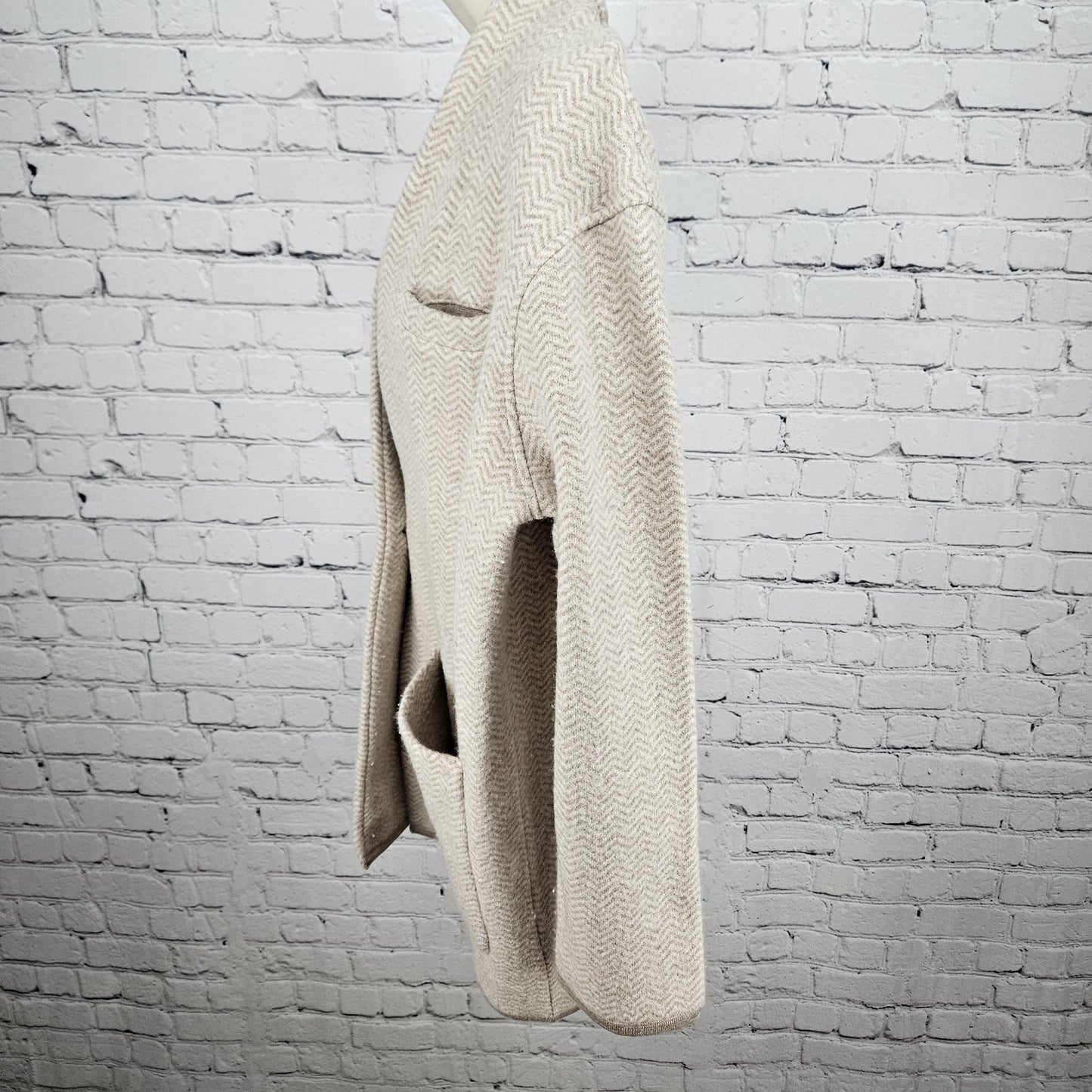 NWT Madewell Beige 100% Merino Wool Herringbone Buttoned Lightweight Coat Small