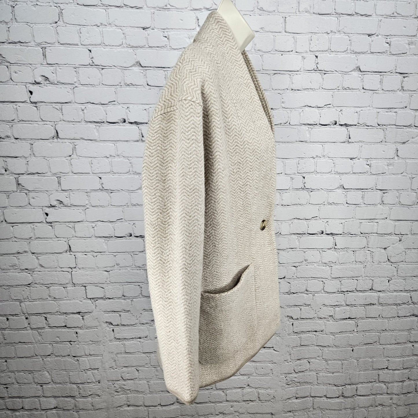 NWT Madewell Beige 100% Merino Wool Herringbone Buttoned Lightweight Coat Small