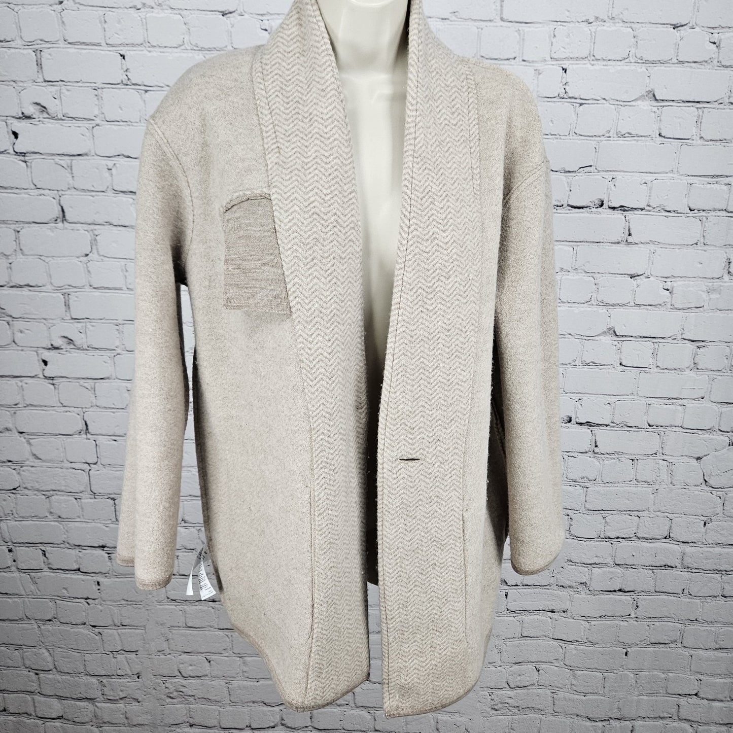 NWT Madewell Beige 100% Merino Wool Herringbone Buttoned Lightweight Coat Small