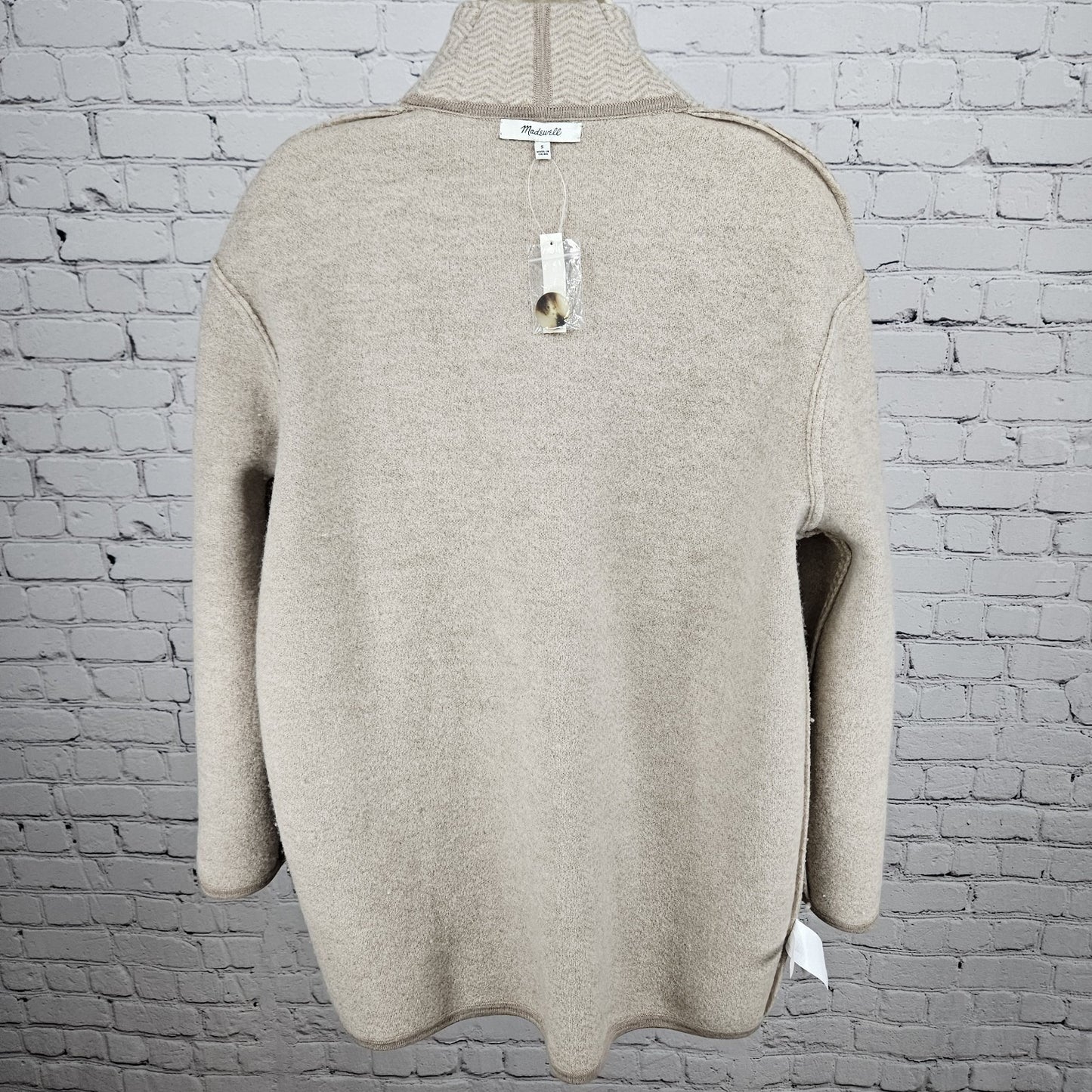 NWT Madewell Beige 100% Merino Wool Herringbone Buttoned Lightweight Coat Small