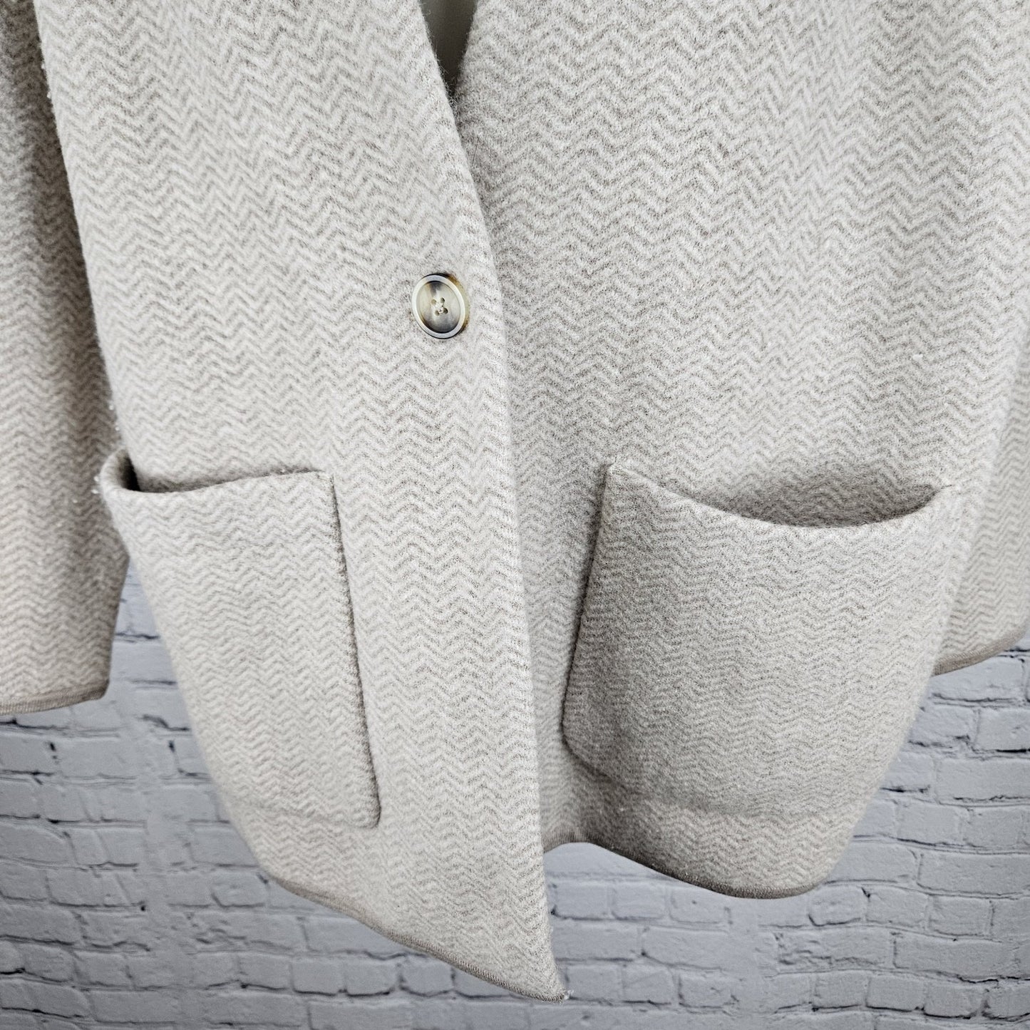 NWT Madewell Beige 100% Merino Wool Herringbone Buttoned Lightweight Coat Small