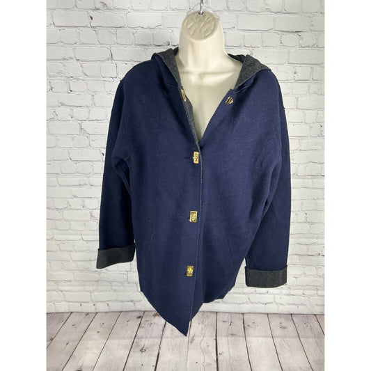 VTG Ralph Lauren Wool Blend Blue Hooded Long Sleeve Jacket W Pockets Women’s S