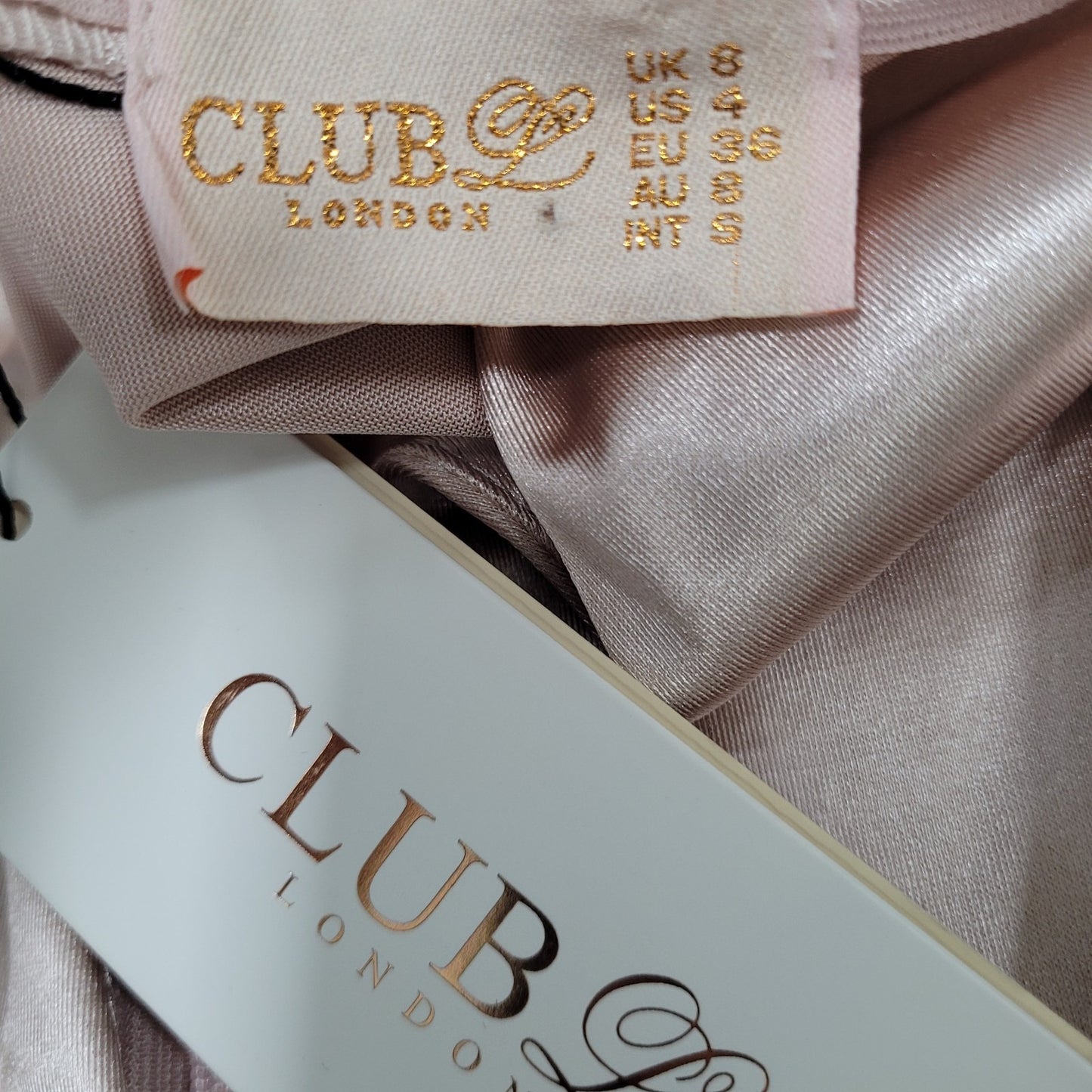NWD Club London Pink Satin Stretch Plunge Long Sleeve Bodycon Dress Size 4