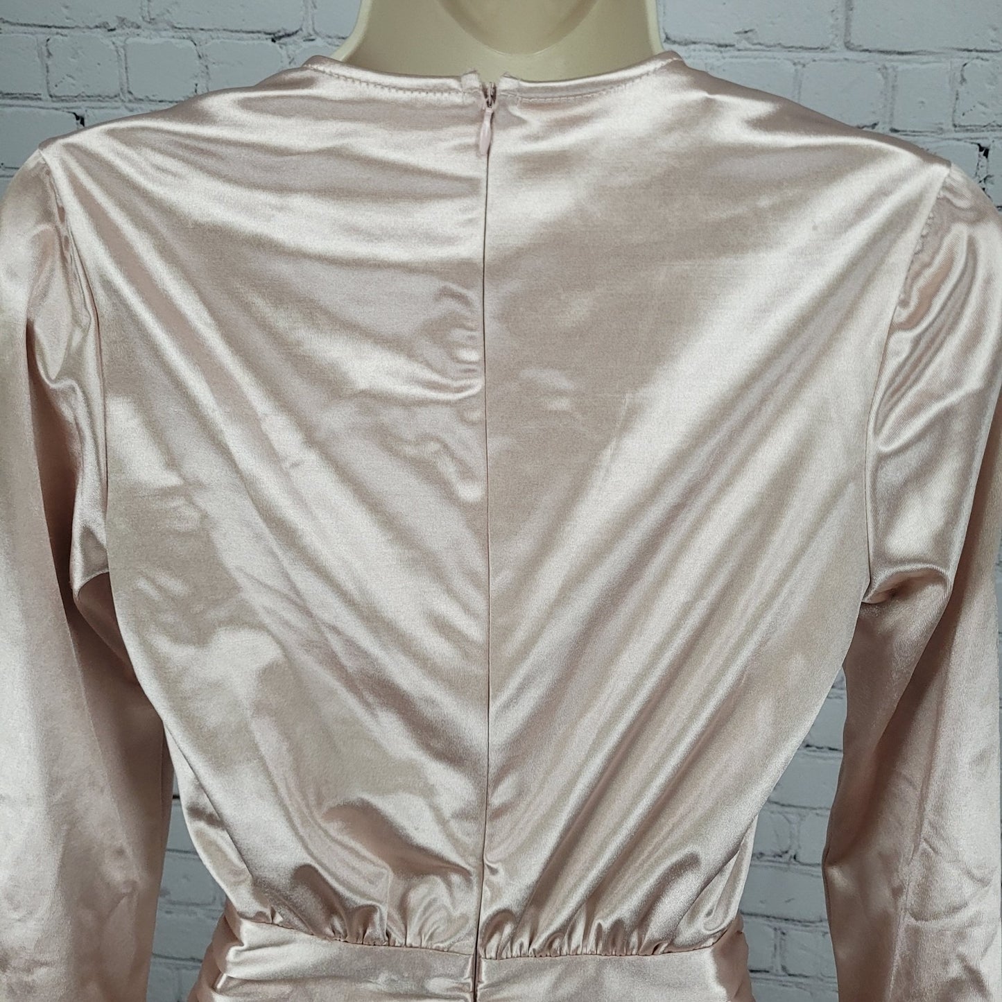 NWD Club London Pink Satin Stretch Plunge Long Sleeve Bodycon Dress Size 4