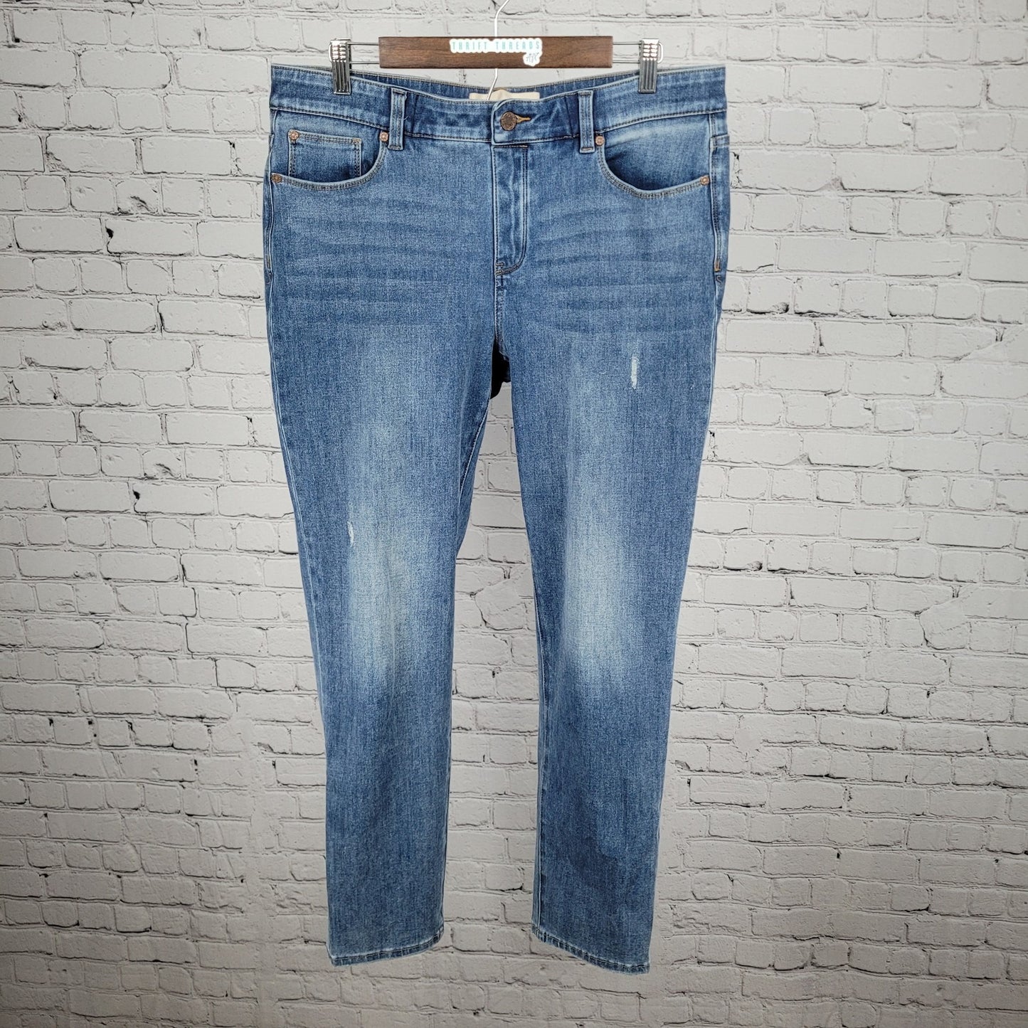Soft Surroundings Blue Distressed High Rise Stretch Jeans Large L (35x30)