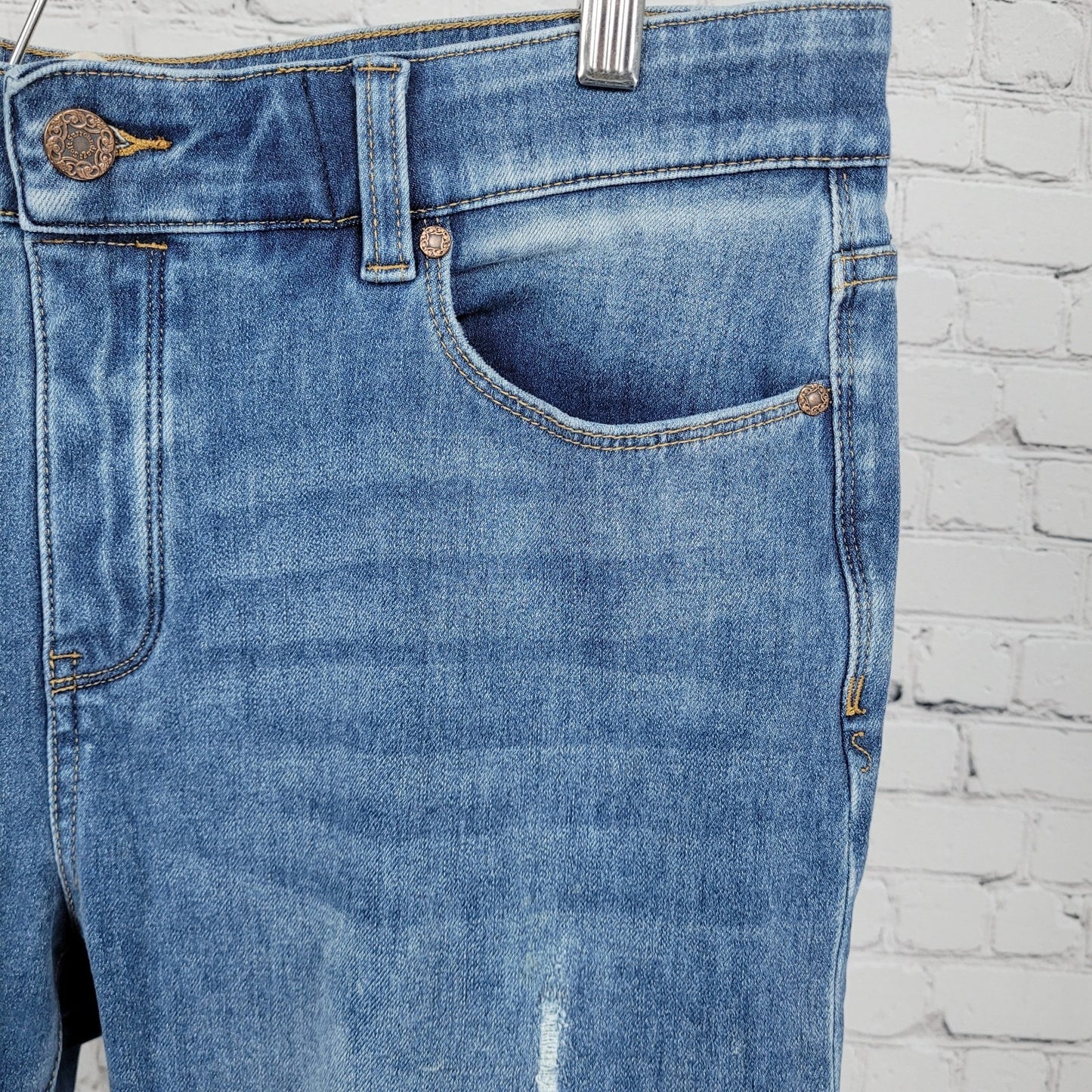 Soft Surroundings Blue Distressed High Rise Stretch Jeans Large L (35x30)