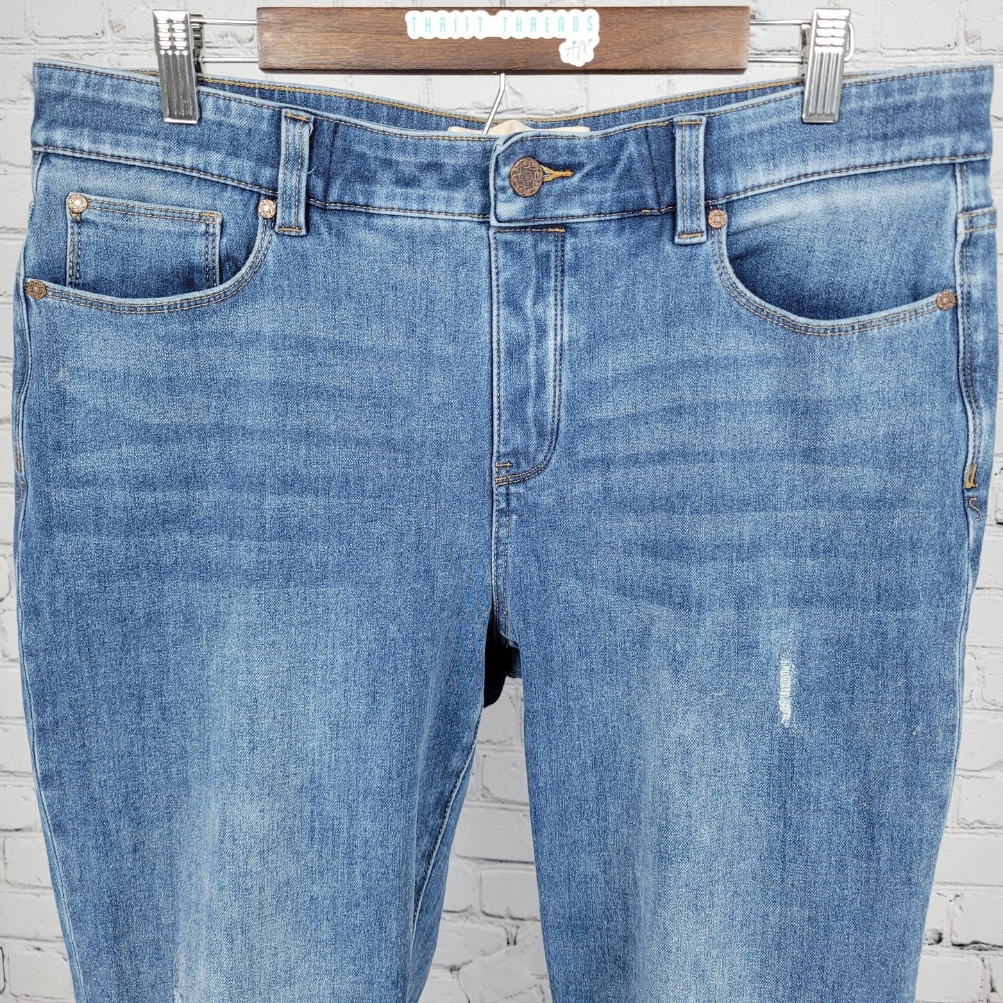 Soft Surroundings Blue Distressed High Rise Stretch Jeans Large L (35x30)