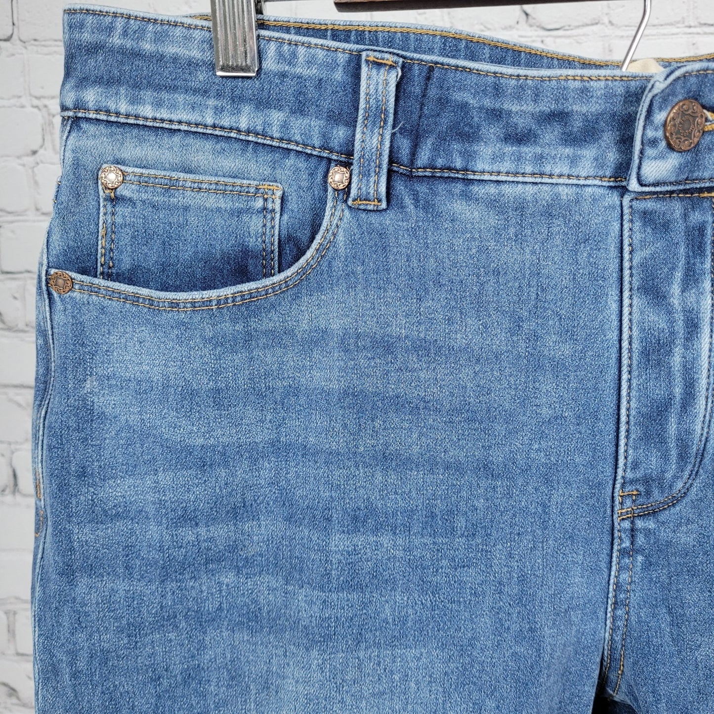 Soft Surroundings Blue Distressed High Rise Stretch Jeans Large L (35x30)