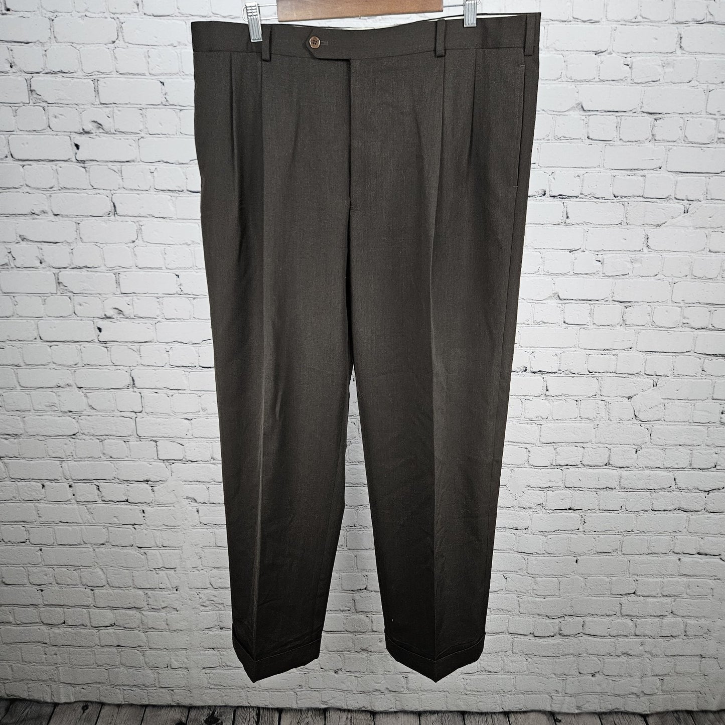 Brooks Brothers Brown Wool Madison 1818 Pleated Dress Pants 40 (38x30) *Hole