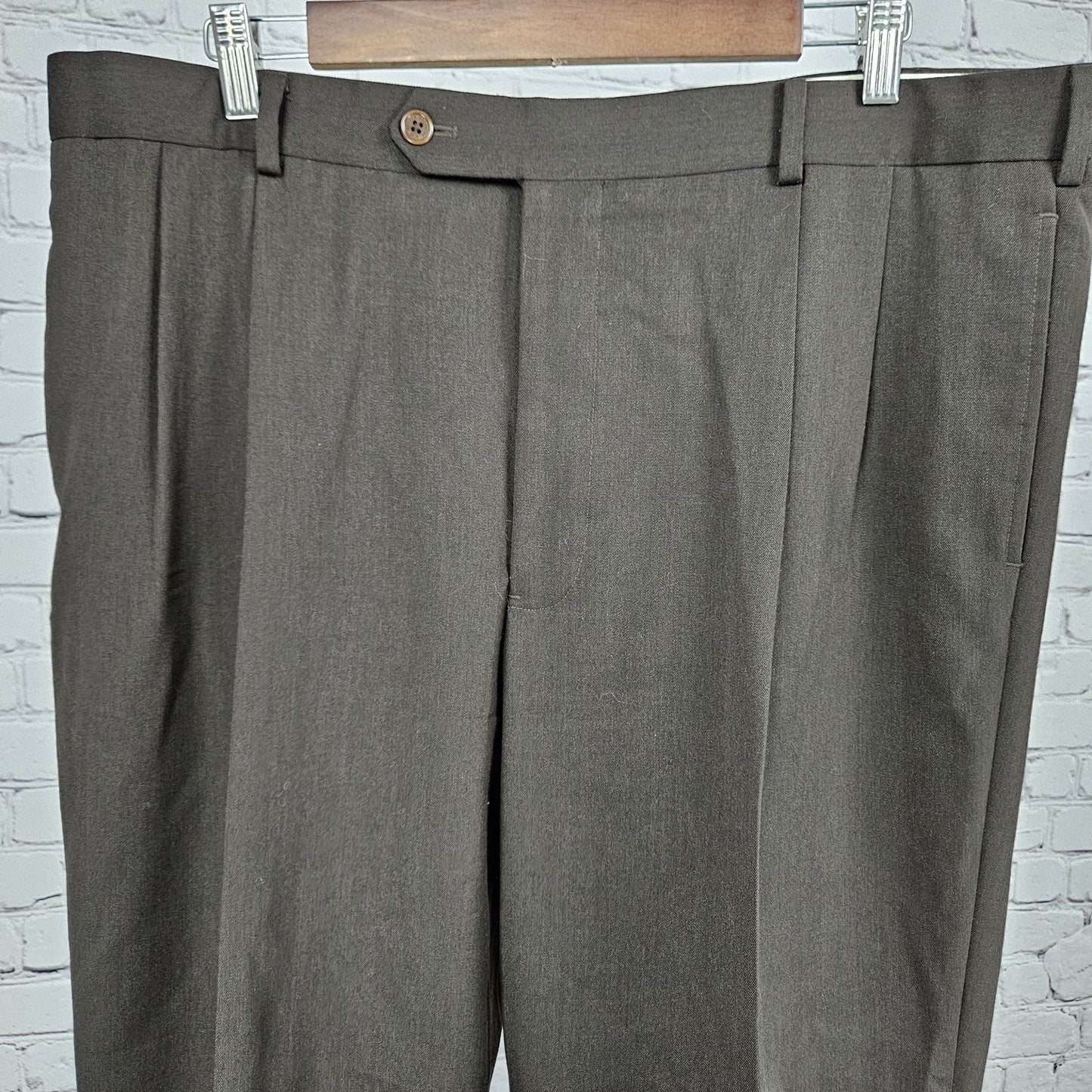 Brooks Brothers Brown Wool Madison 1818 Pleated Dress Pants 40 (38x30) *Hole
