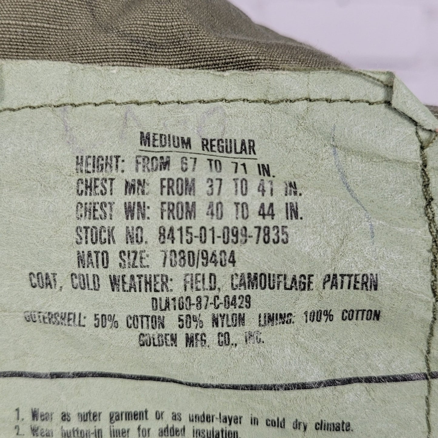 US Army Camo Cold Weather Field Jacket Zip Snap Military Army Medium M