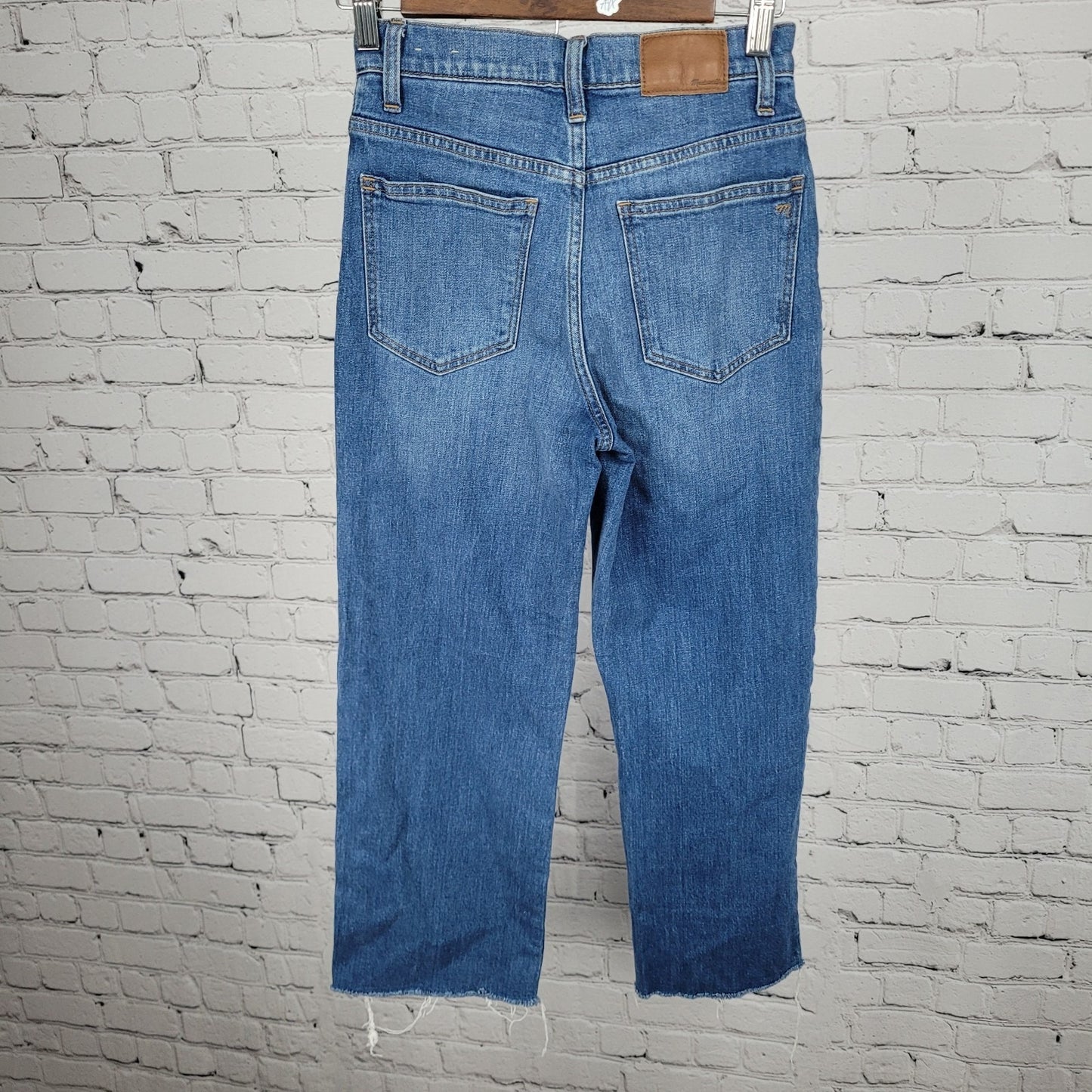 Madewell Blue Denim Slim Wide Leg Crop Medium Wash Raw Hem Jeans 24 (24x24)