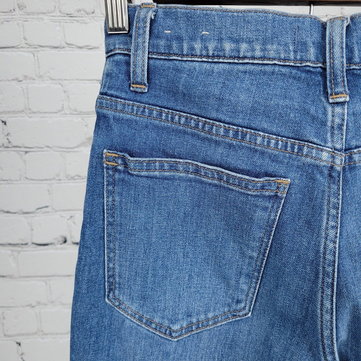 Madewell Blue Denim Slim Wide Leg Crop Medium Wash Raw Hem Jeans 24 (24x24)