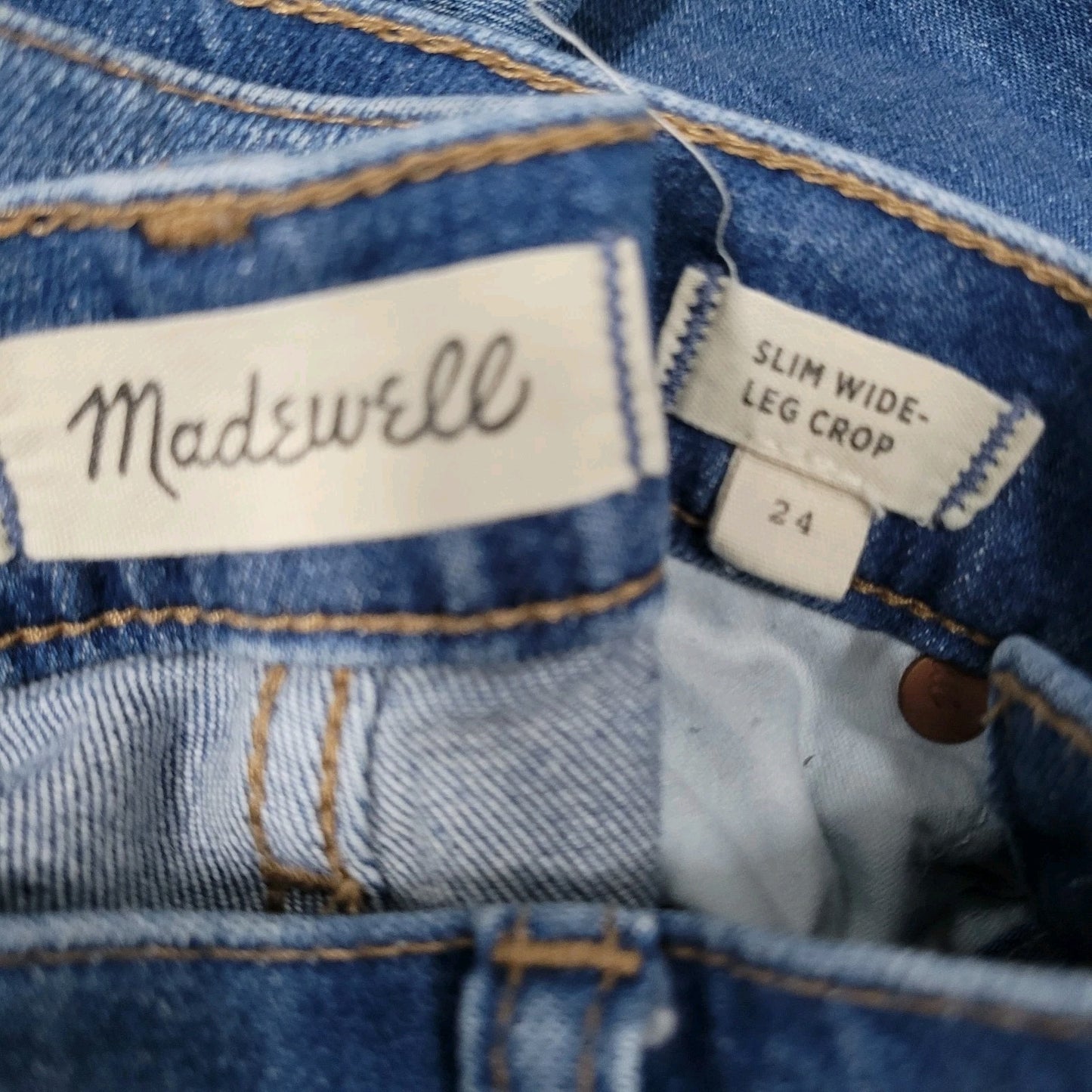 Madewell Blue Denim Slim Wide Leg Crop Medium Wash Raw Hem Jeans 24 (24x24)