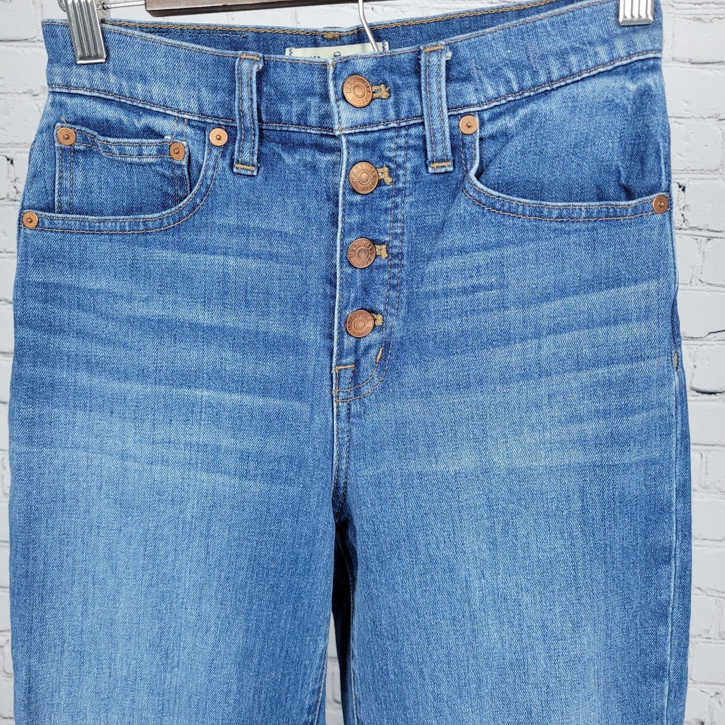 Madewell Blue Denim Slim Wide Leg Crop Medium Wash Raw Hem Jeans 24 (24x24)