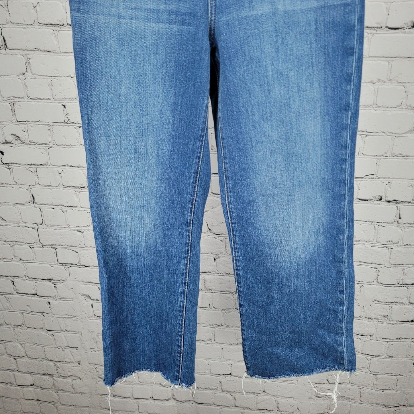 Madewell Blue Denim Slim Wide Leg Crop Medium Wash Raw Hem Jeans 24 (24x24)