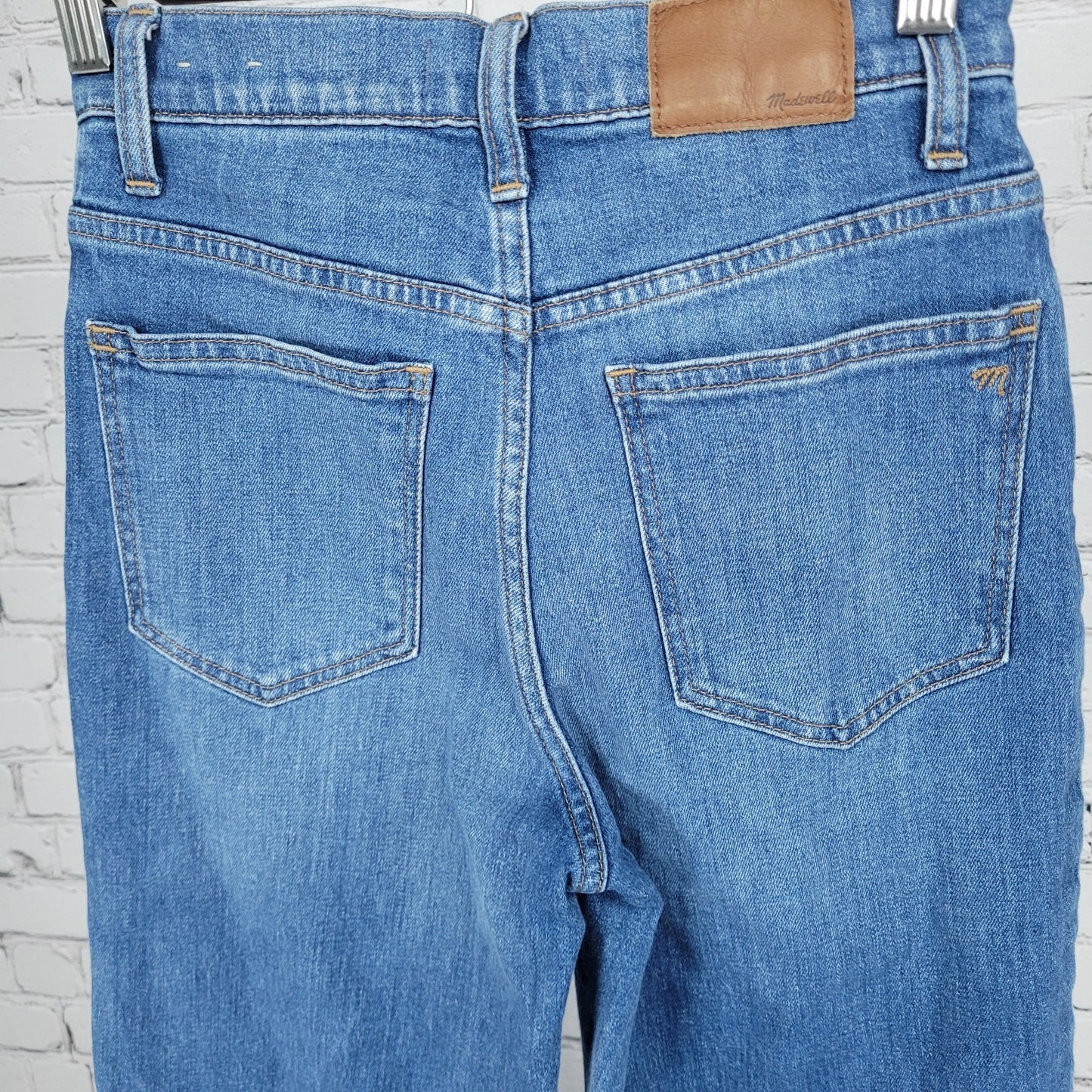 Madewell Blue Denim Slim Wide Leg Crop Medium Wash Raw Hem Jeans 24 (24x24)