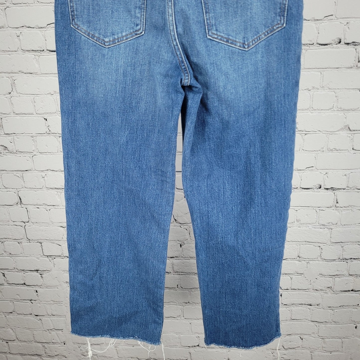 Madewell Blue Denim Slim Wide Leg Crop Medium Wash Raw Hem Jeans 24 (24x24)