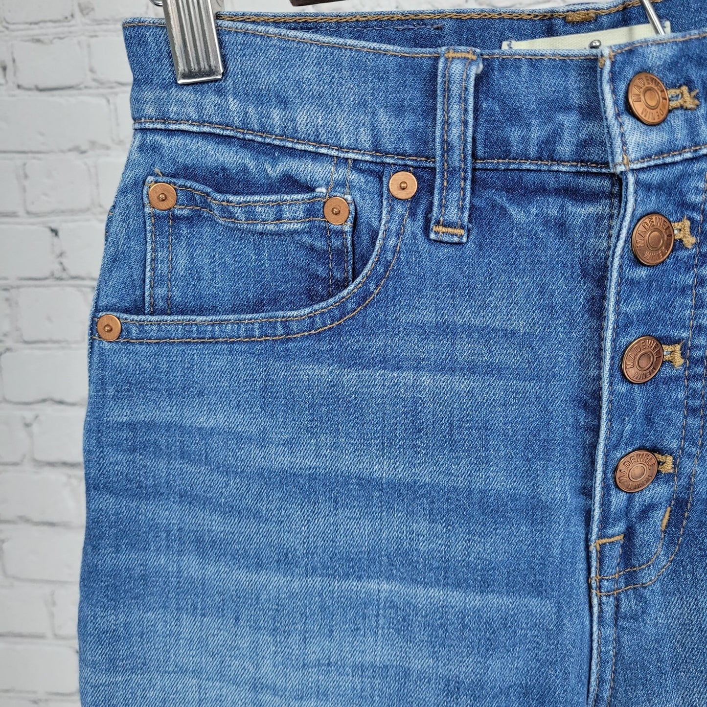 Madewell Blue Denim Slim Wide Leg Crop Medium Wash Raw Hem Jeans 24 (24x24)