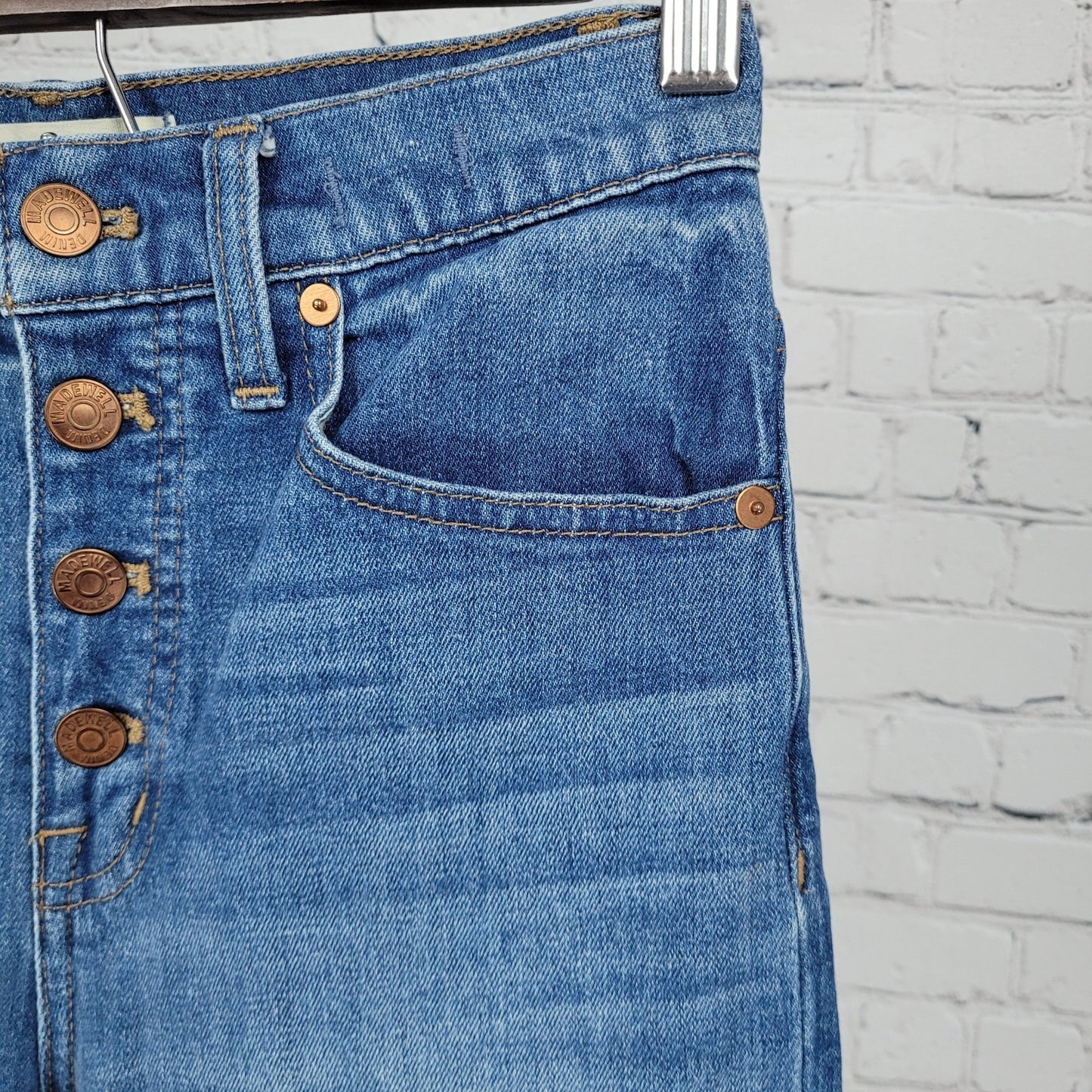 Madewell Blue Denim Slim Wide Leg Crop Medium Wash Raw Hem Jeans 24 (24x24)