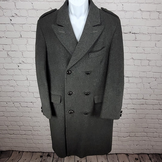 SYMS Grey Pure 100% Wool Heavyweight Long Pea Coat England Made Size Medium M