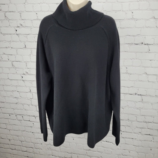 Athleta Black Merino Fine Wool & Cashmere Turtleneck Pullover Sweater Size XL