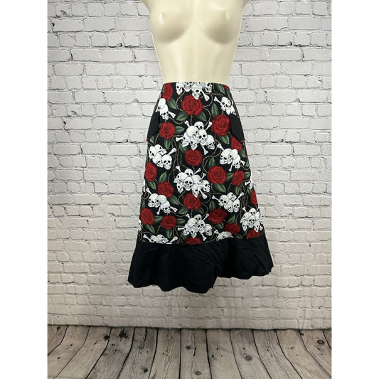NWT C-Unique Black White Red Skull Rose Back Zip Unlined Skirt Women’s Size 20