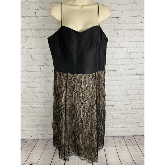 Ann Taylor 100% Silk Lacey Floral Spaghetti Strap Lined Side Sip Dress 14