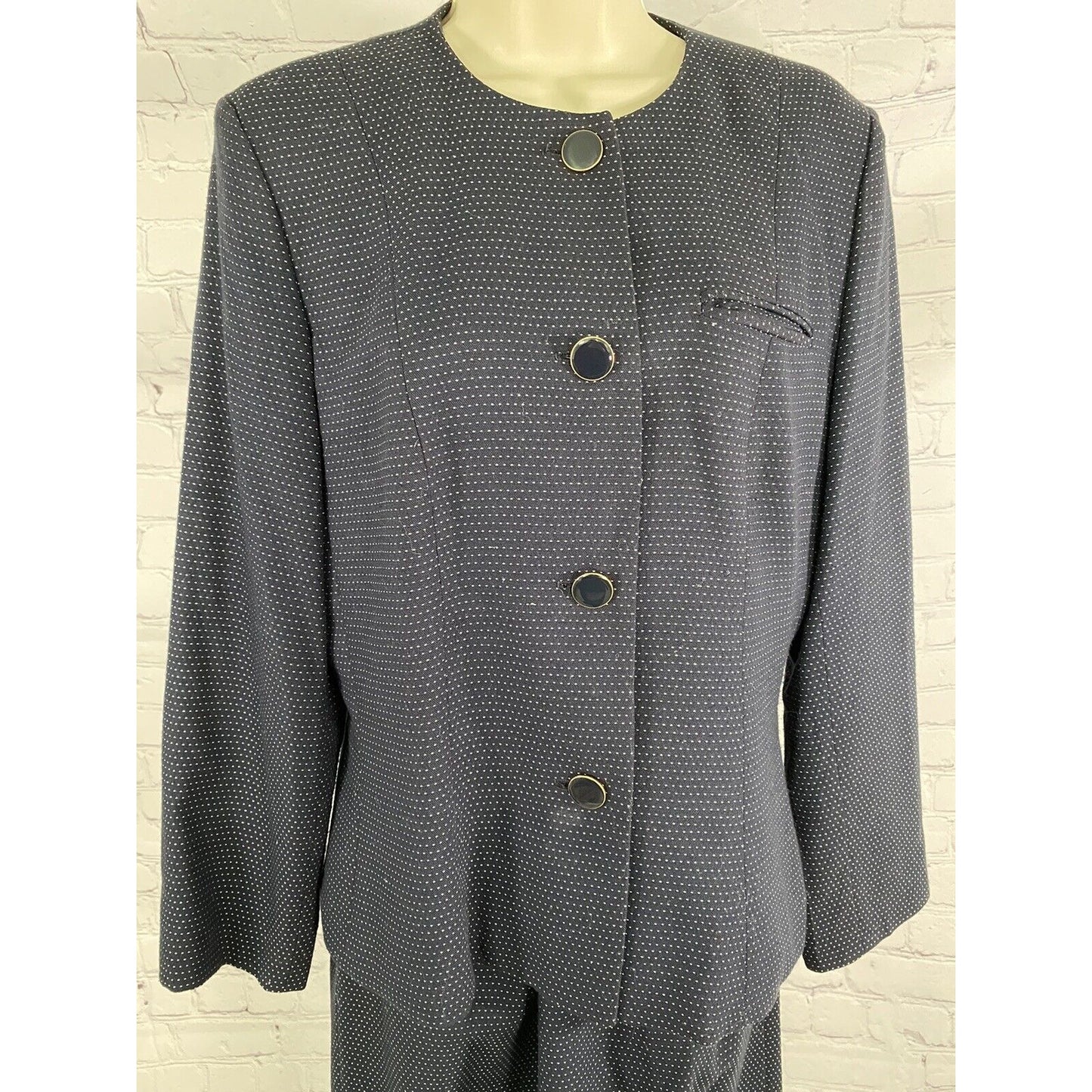 VTG Karen Ellis Navy Blue Two Piece Pencil Skirt Suit Jacket Blazer Size 6