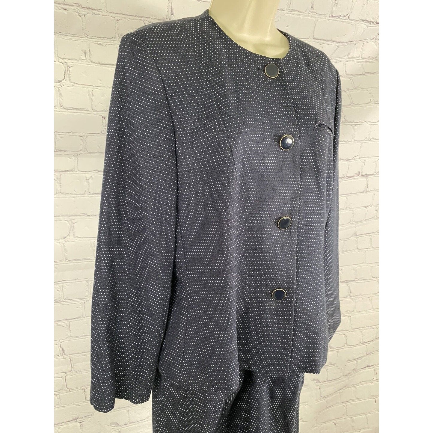 VTG Karen Ellis Navy Blue Two Piece Pencil Skirt Suit Jacket Blazer Size 6
