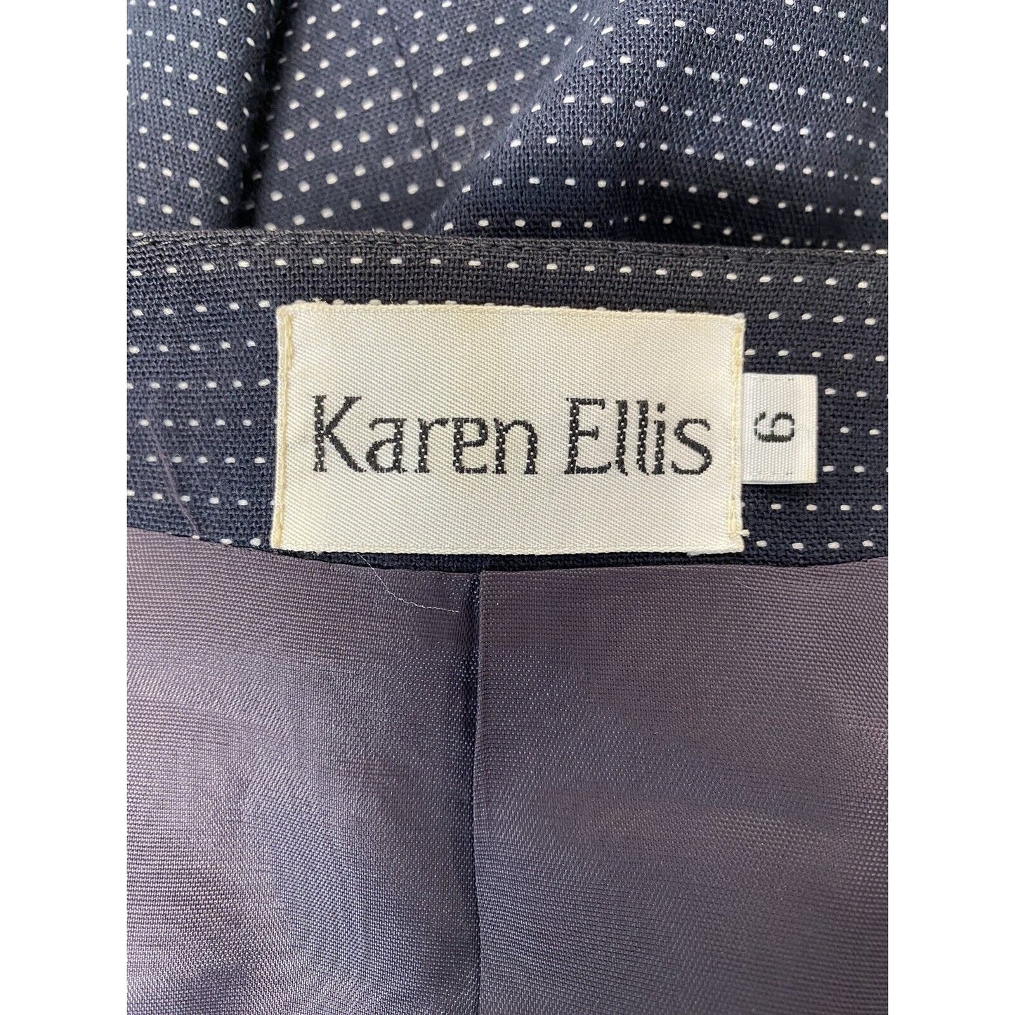 VTG Karen Ellis Navy Blue Two Piece Pencil Skirt Suit Jacket Blazer Size 6