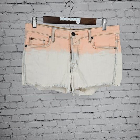 Hudson Orange Sun Moss Mid Rise Raw Hem Button Fly Denim Shorts USA 27 (30x2.5)