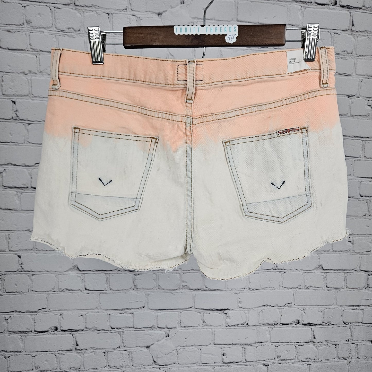Hudson Orange Sun Moss Mid Rise Raw Hem Button Fly Denim Shorts USA 27 (30x2.5)