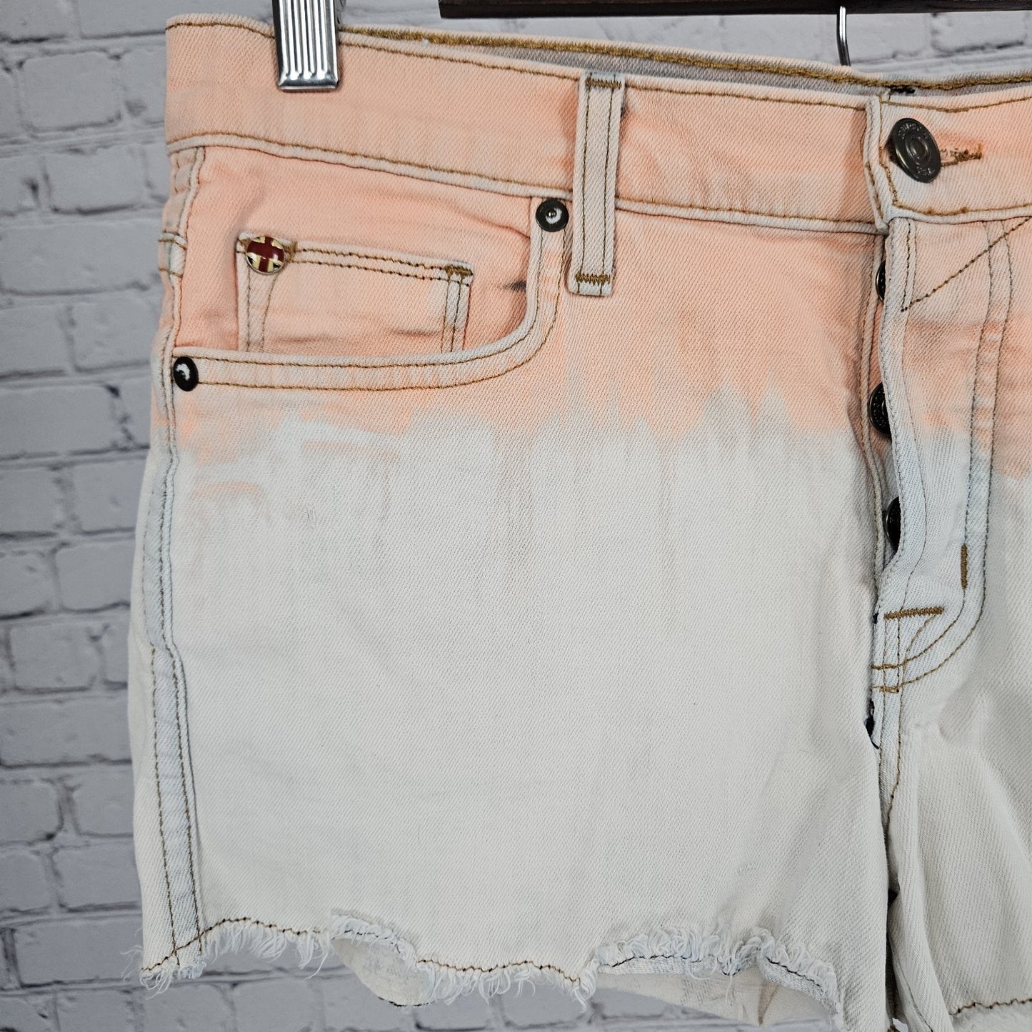 Hudson Orange Sun Moss Mid Rise Raw Hem Button Fly Denim Shorts USA 27 (30x2.5)
