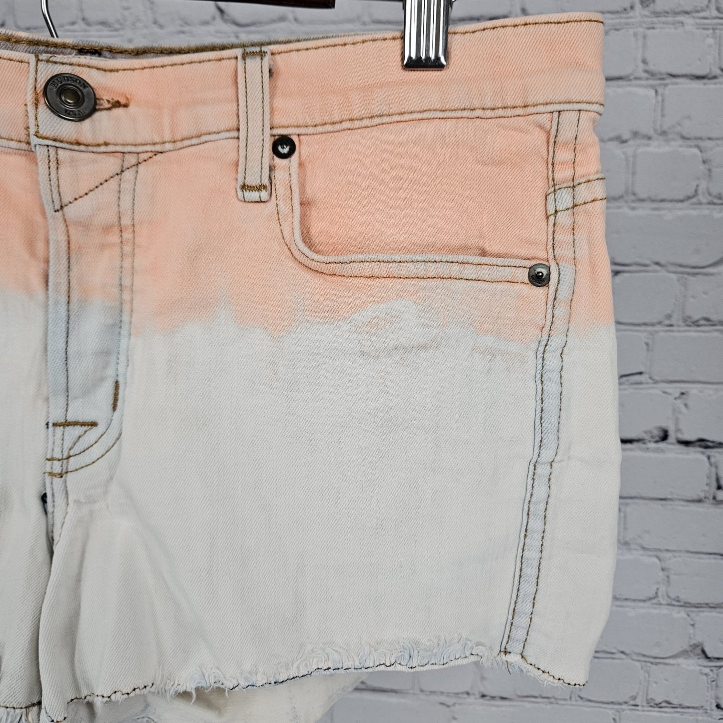 Hudson Orange Sun Moss Mid Rise Raw Hem Button Fly Denim Shorts USA 27 (30x2.5)