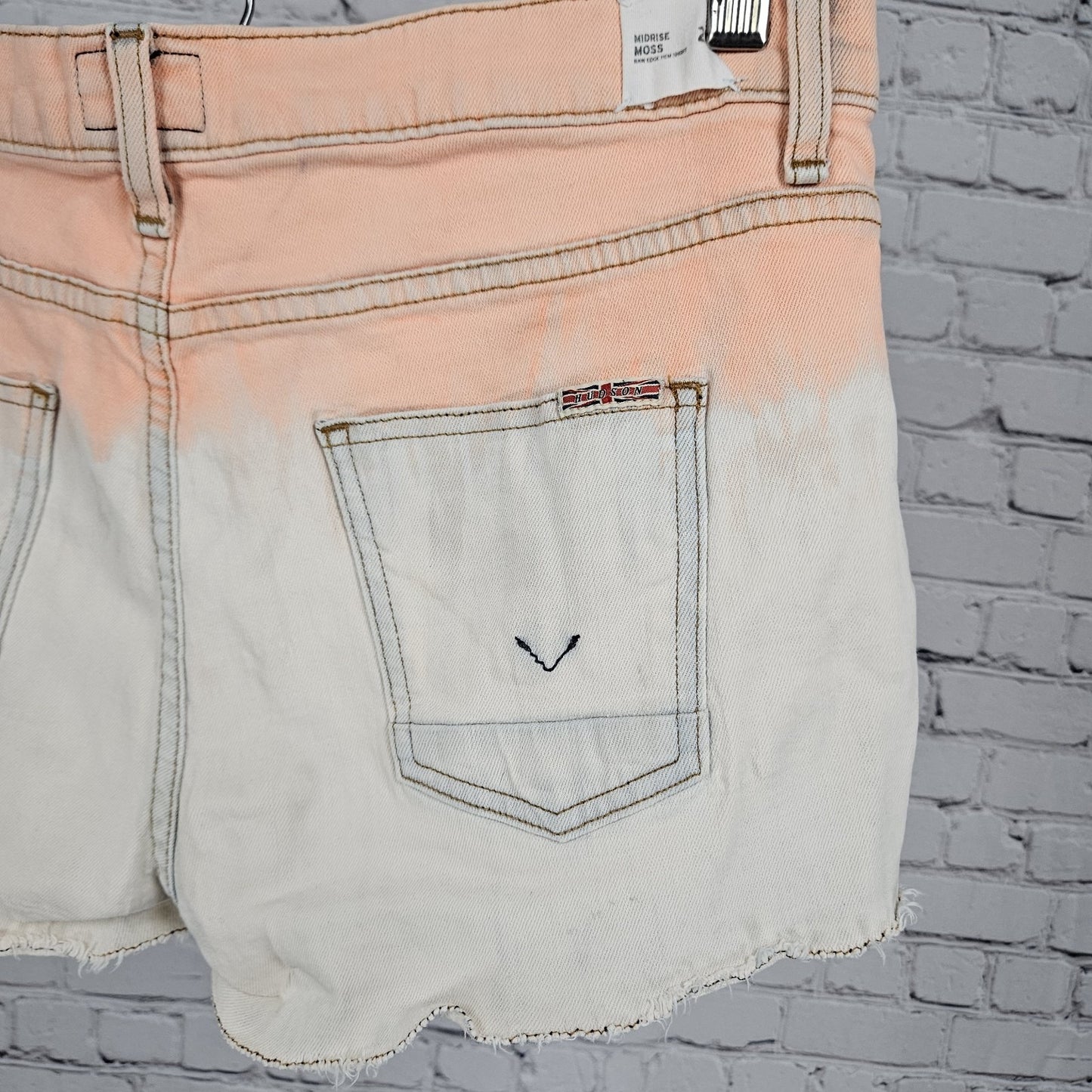 Hudson Orange Sun Moss Mid Rise Raw Hem Button Fly Denim Shorts USA 27 (30x2.5)