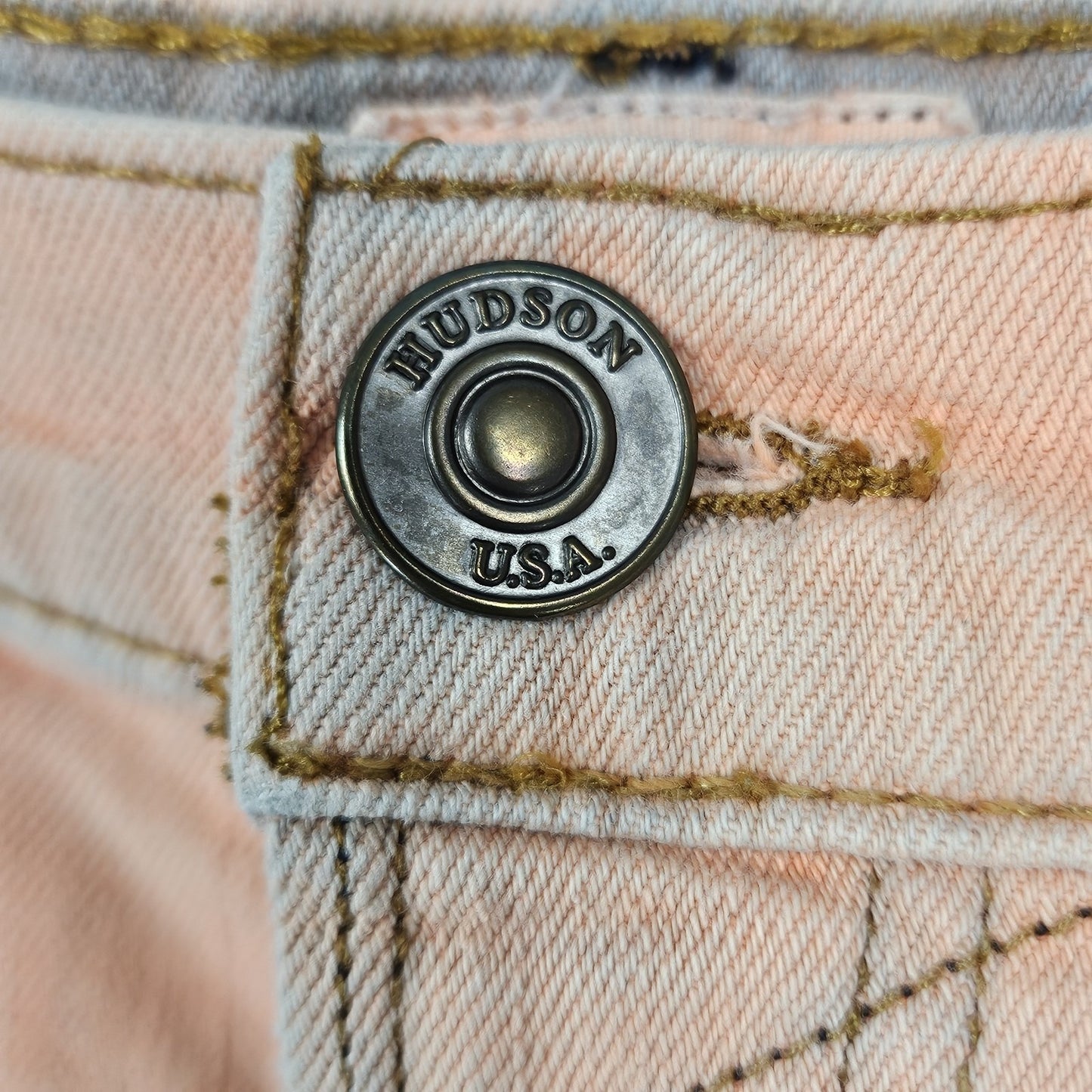 Hudson Orange Sun Moss Mid Rise Raw Hem Button Fly Denim Shorts USA 27 (30x2.5)