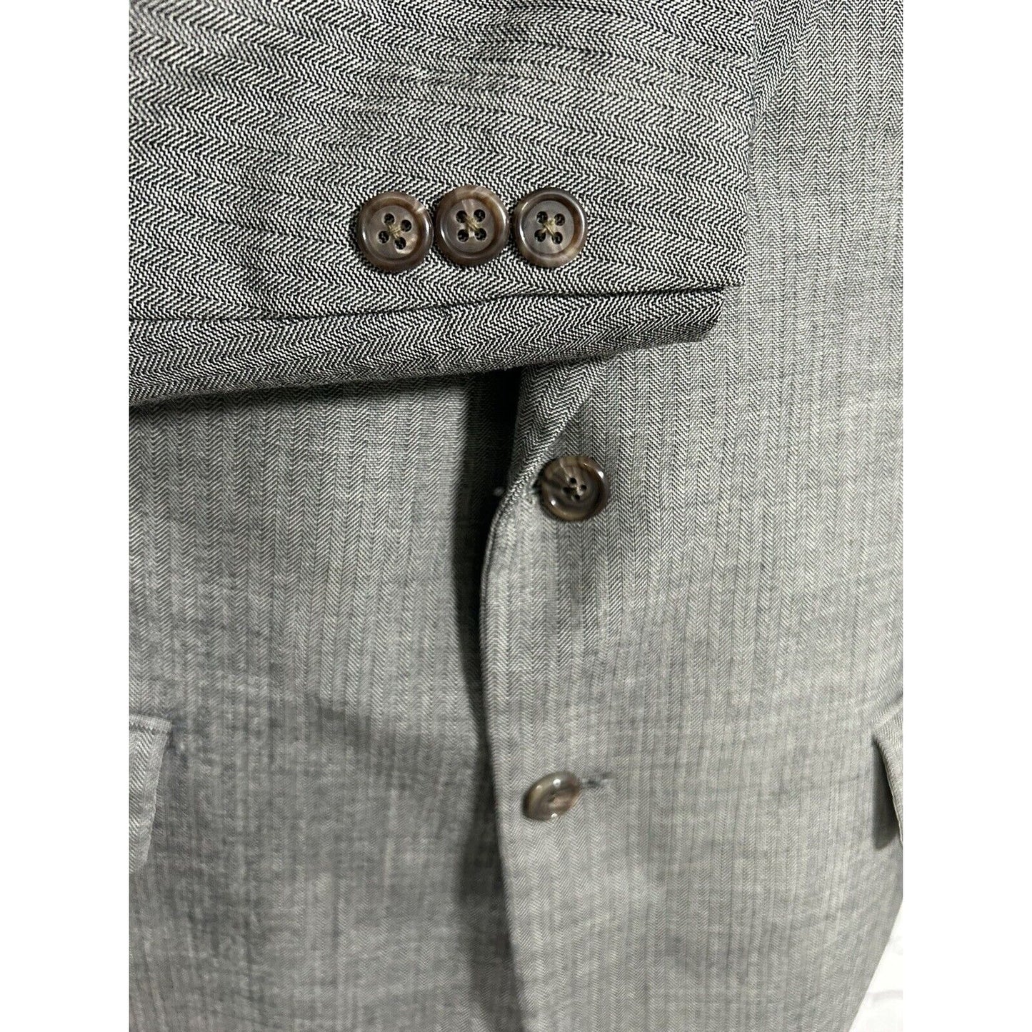 VTG Alan Lebow Black White Herringbone Worsted Wool Aragon Jacket Blazer 42R
