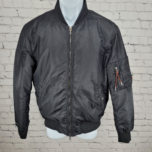 August Mcgregor Black Nylon Full Zip Inner Pocket Bomber Jacket Size Small S