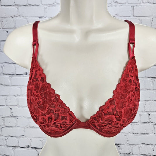 Victoria's Secret Red Floral Lace Sheer Underwire Bra Size 32DDD
