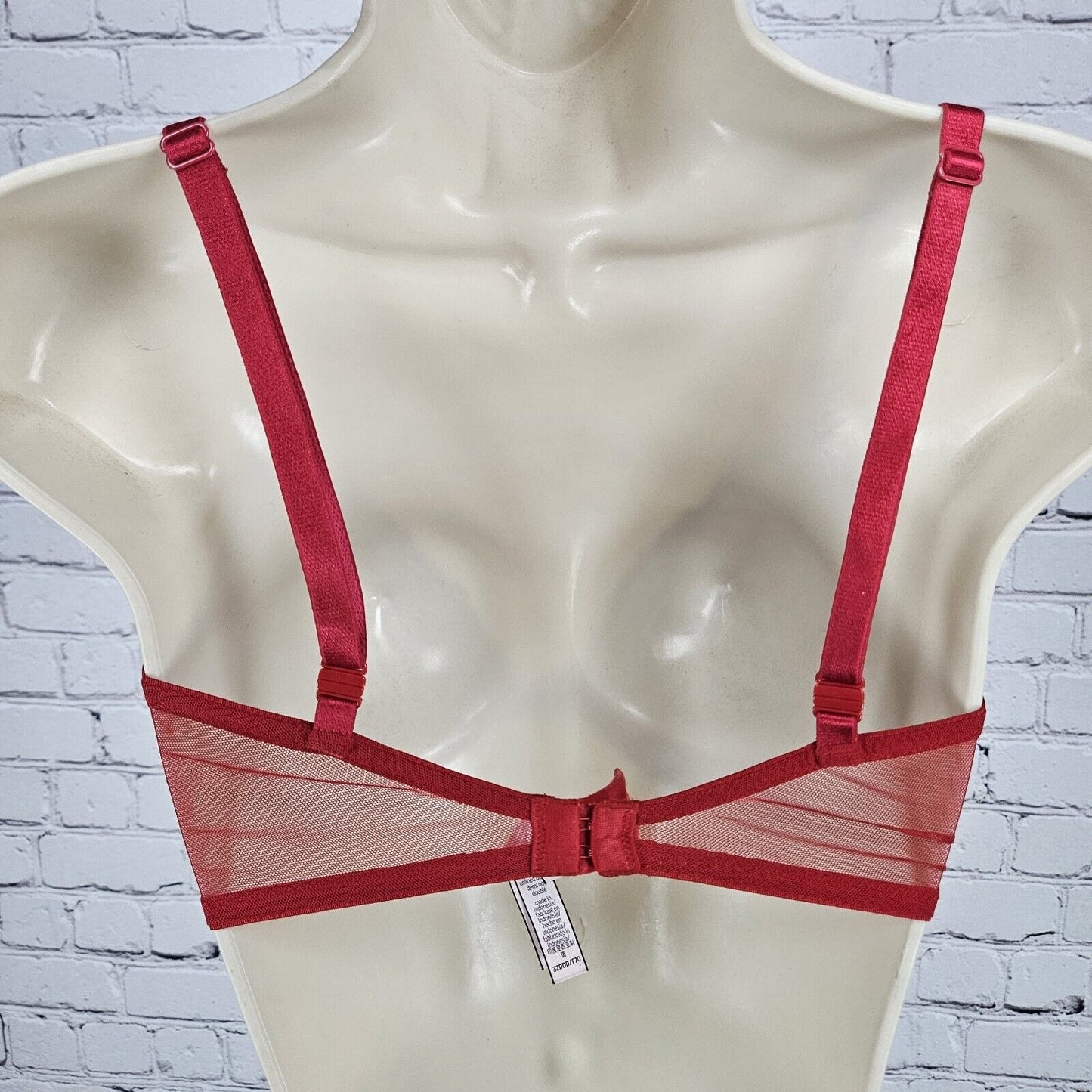 Victoria's Secret Red Floral Lace Sheer Underwire Bra Size 32DDD