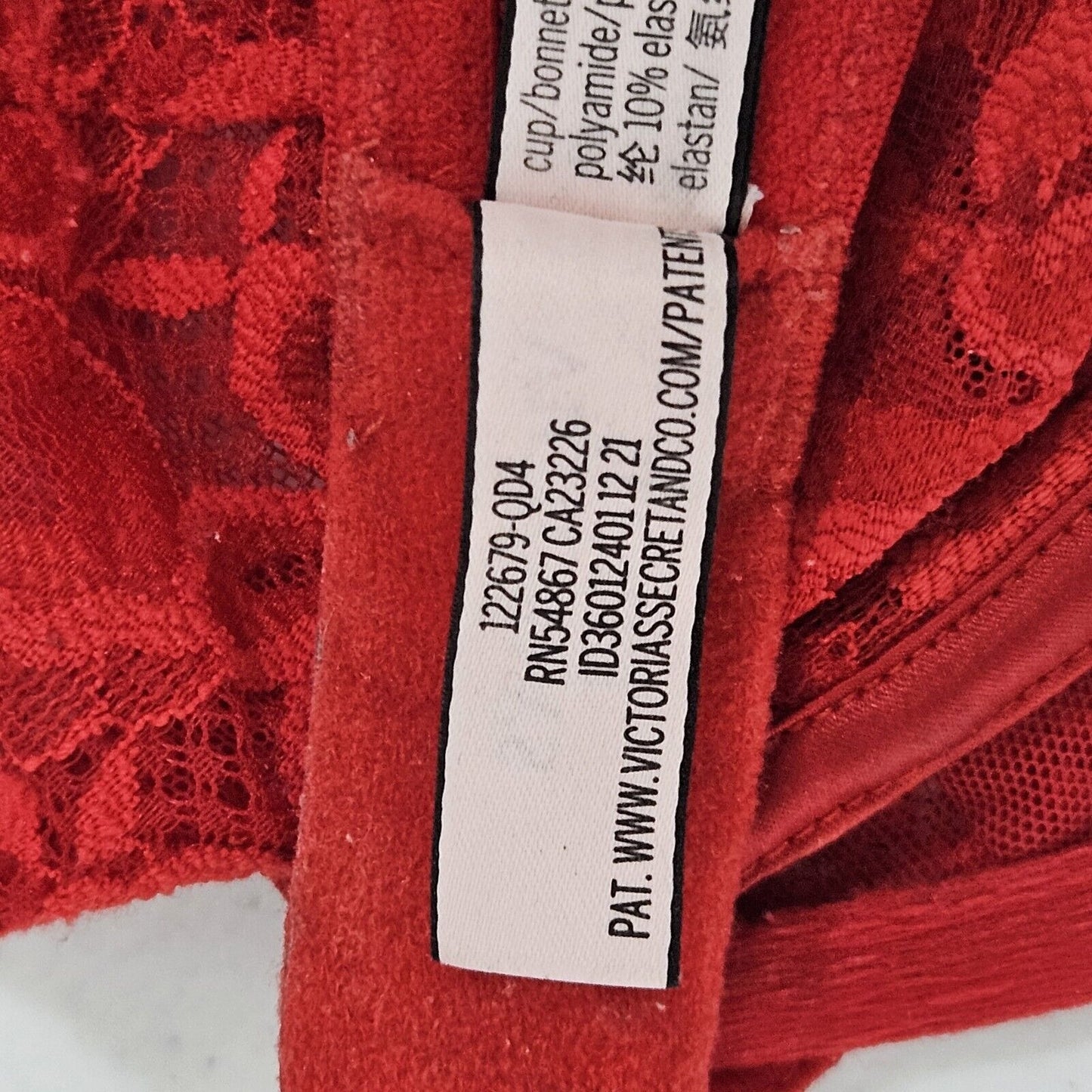Victoria's Secret Red Floral Lace Sheer Underwire Bra Size 32DDD