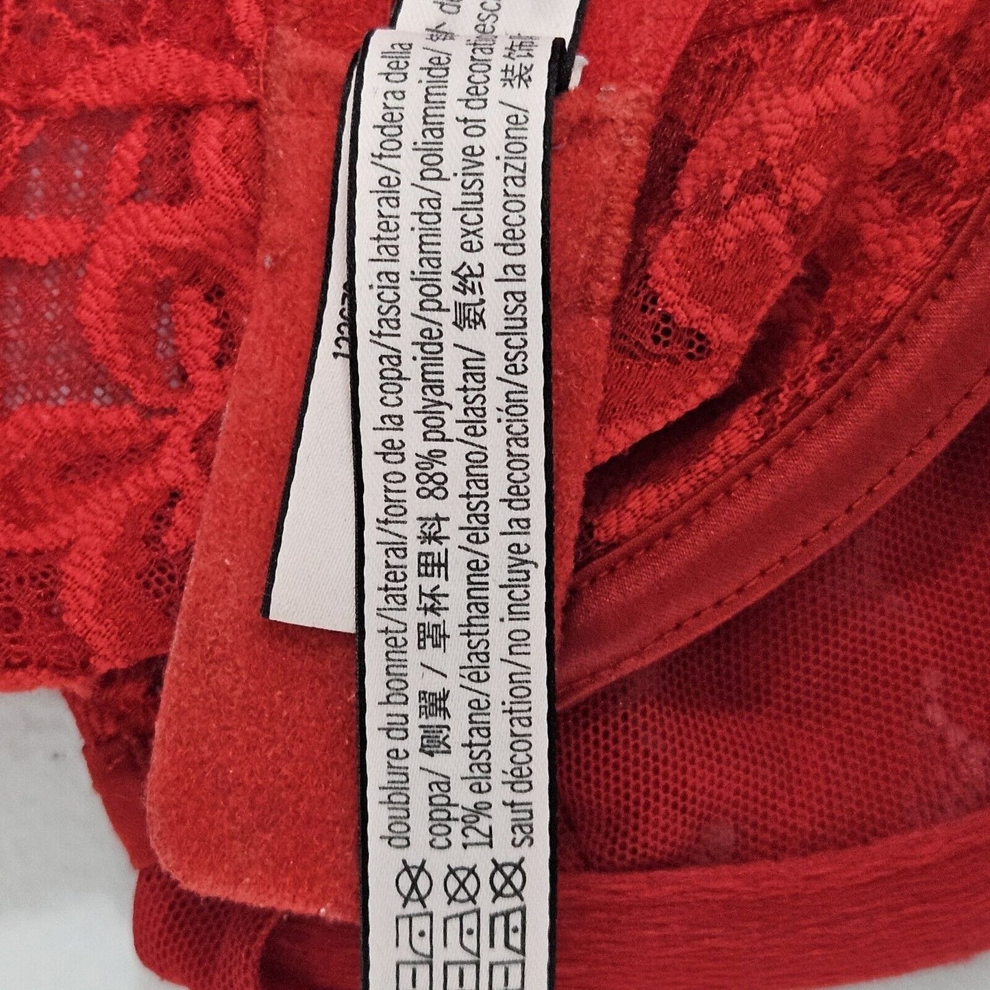 Victoria's Secret Red Floral Lace Sheer Underwire Bra Size 32DDD