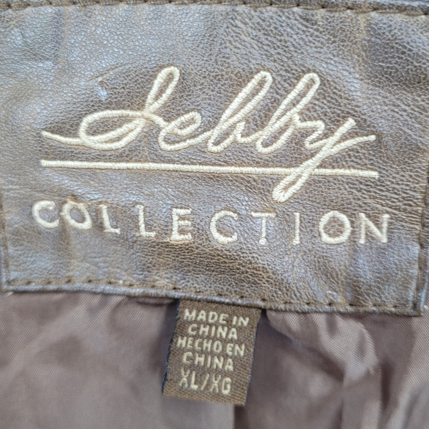 Sebby Collection Saddle Brown Vegan Leather Knit Stretch Sides Jacket Size XL