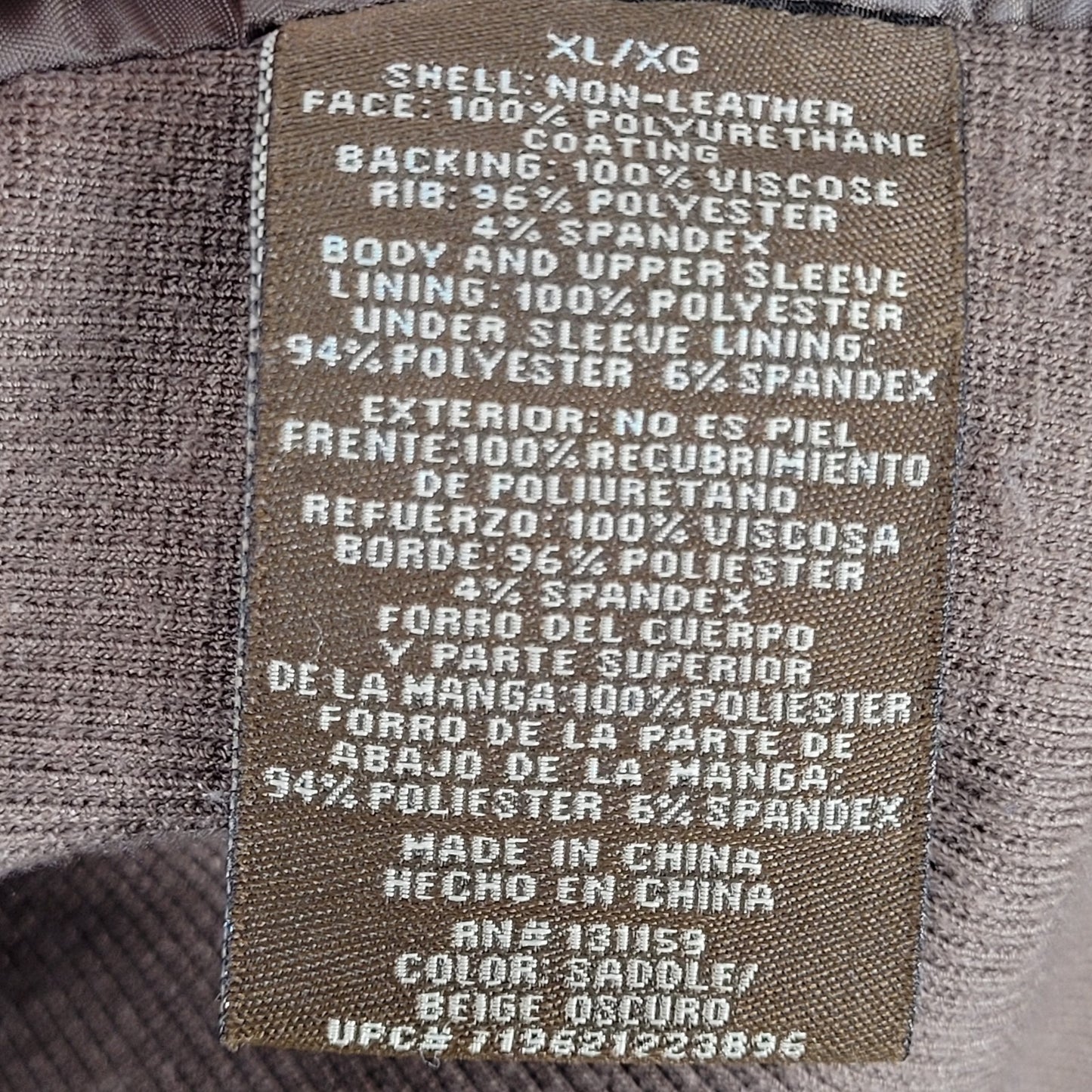 Sebby Collection Saddle Brown Vegan Leather Knit Stretch Sides Jacket Size XL