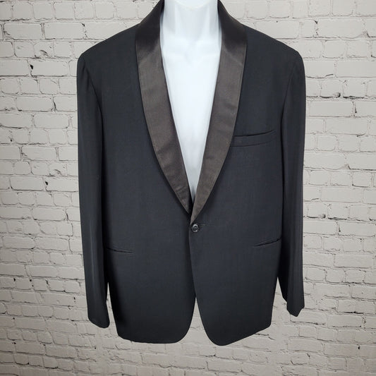 K. TOM Japan Black 1 Button Satin Lapel Tuxedo Suit Jacket Coat 40 *read