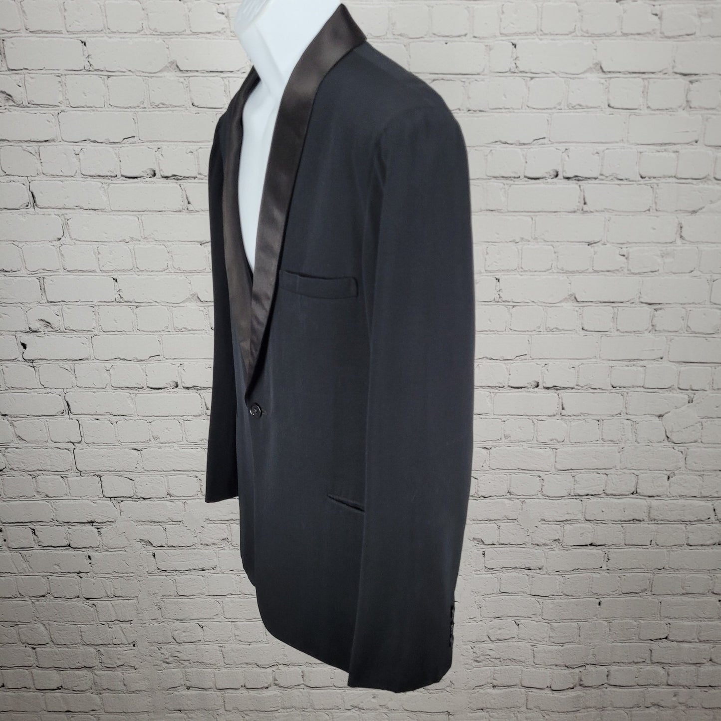 K. TOM Japan Black 1 Button Satin Lapel Tuxedo Suit Jacket Coat 40 *read